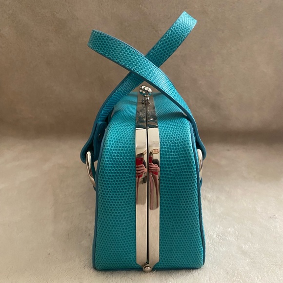 Vintage Isabella Fiore Rectangle Handbag Turquoise Green Silver Clasp Closure - Picture 4 of 12